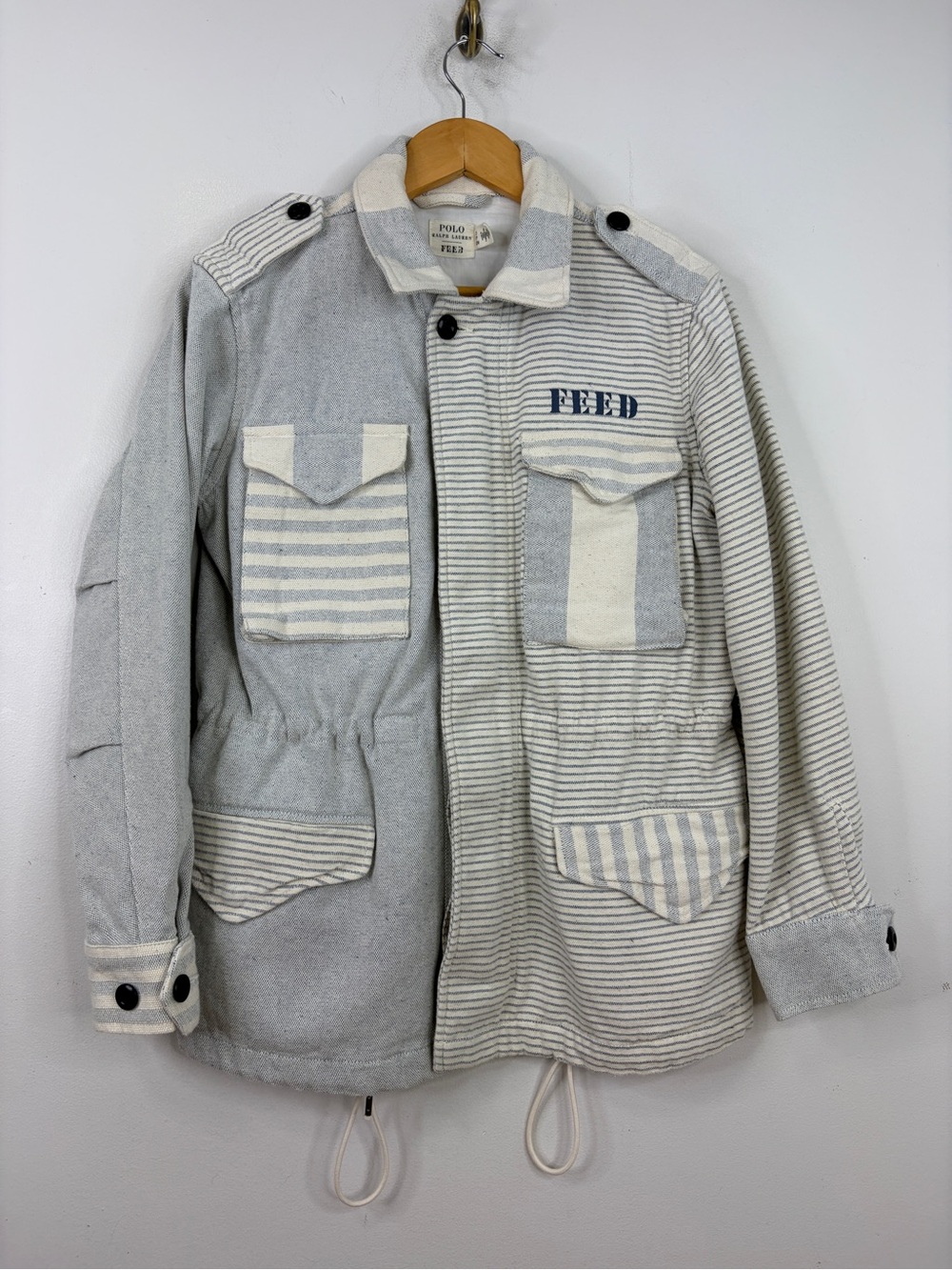 Polo Ralph Lauren x Feed Utility Jacket Womens Small Gray White Stripe Cotton